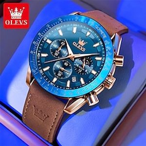 OLEVS 9957 New Quartz Watch for Men Chronograph Moon Phase Sport Watch Leather Strap Men's Waterprrof Wristwatches miniinthebox