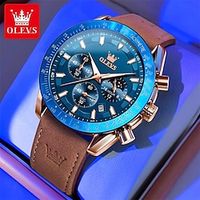 OLEVS 9957 New Quartz Watch for Men Chronograph Moon Phase Sport Watch Leather Strap Men's Waterprrof Wristwatches miniinthebox - thumbnail