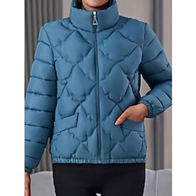 Women's Parka Cropped Winter Coat Lightweight Puffer Jacket Fall Windproof Warm Zipper with Pocket Stand Collar Outerwear Long Sleeve Fall Black Lightinthebox