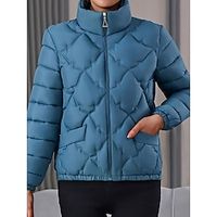 Women's Parka Cropped Winter Coat Lightweight Puffer Jacket Fall Windproof Warm Zipper with Pocket Stand Collar Outerwear Long Sleeve Fall Black Lightinthebox - thumbnail