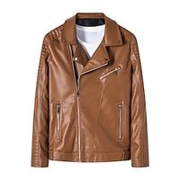 Men's Leather Jacket Windproof Daily Wear Vacation Going out Zipper Turndown Streetwear Stylish Casual Jacket Outerwear Plain Zipper Pocket Black Yellow Dark Blue Lightinthebox - thumbnail