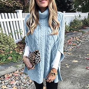 Women's Pullover Sweater jumper Jumper Cable Knit Knitted Pure Color Turtleneck Stylish Casual Outdoor Daily Winter Fall Purple Red S M L  Regular Fit  Going out Lightinthebox