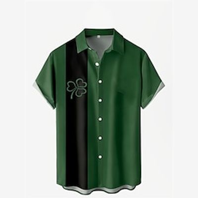 Four Leaf Clover Stripe Casual Men's Shirt Daily Wear Going out Weekend Autumn  Fall Turndown Short Sleeves Black, White, Green S, M, L 4-Way Stretch Fabric Shirt St. Patrick Lightinthebox