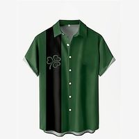 Four Leaf Clover Stripe Casual Men's Shirt Daily Wear Going out Weekend Autumn  Fall Turndown Short Sleeves Black, White, Green S, M, L 4-Way Stretch Fabric Shirt St. Patrick Lightinthebox - thumbnail