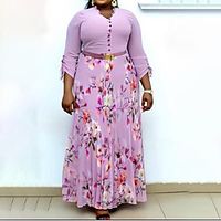 Women's Plus Size A Line Dress Floral V Neck 34 Length Sleeve Spring Summer Casual Maxi long Dress Causal Daily Dress Lightinthebox - thumbnail