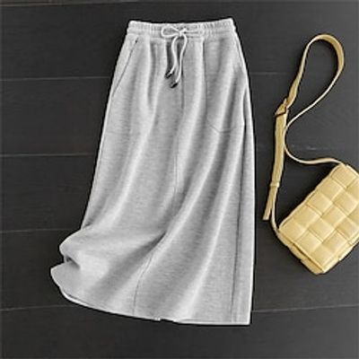 Women's Skirt Sporty Skirt Midi Black Beige Grey Skirts Pocket Drawstring Split Ends Casual Street Daily S M L Lightinthebox