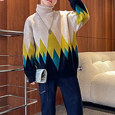 Kids Boys' Sweater Long Sleeve Khaki Orange Color Block Indoor Outdoor Active Daily 4-13 Years Lightinthebox