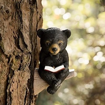 Solar Bear Reading a Book Garden Statue, Solar Hanging Lights Yard Decor, Cute Black Bear Statue Tree Decorations for Yard Garden Outdoor Night Light Decor,Housewarming Garden Gift for Mom miniinthebox