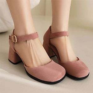 Women's Heels Pumps Mary Jane Plus Size Ankle Strap Heels Party Daily Solid Color Block Heel Square Toe Elegant Vacation Vintage Walking Faux Suede Buckle Black Pink Red miniinthebox