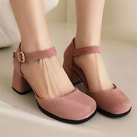 Women's Heels Pumps Mary Jane Plus Size Ankle Strap Heels Party Daily Solid Color Block Heel Square Toe Elegant Vacation Vintage Walking Faux Suede Buckle Black Pink Red miniinthebox - thumbnail