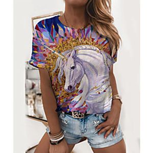 Women's 3D Printed Painting T shirt 3D Animal Print Round Neck Basic Tops Blue miniinthebox