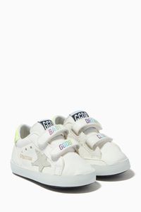 Baby School Sneakers with Suede Star and Fluorescent Yellow Heel Tab