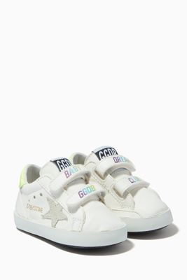 Baby School Sneakers with Suede Star and Fluorescent Yellow Heel Tab