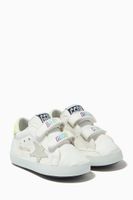 Baby School Sneakers with Suede Star and Fluorescent Yellow Heel Tab - thumbnail