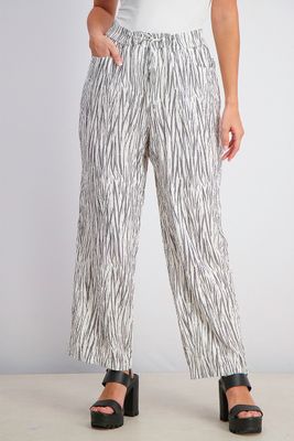 Womens Printed Crinkle Drawstring Pants  White/Black