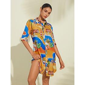 Coastal Map Graphic Print Mini Shirt Dress