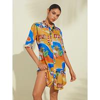 Coastal Map Graphic Print Mini Shirt Dress