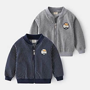 Kids Boys' Jacket Long Sleeve Gray Navy Blue Striped Animal Zipper Basic 3-8 Years Lightinthebox