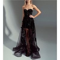 A-Line Evening Gown Floral Dress Wedding Court Train Sleeveless Strapless Detachable Organza with Overskirt Appliques 2023 Lightinthebox - thumbnail