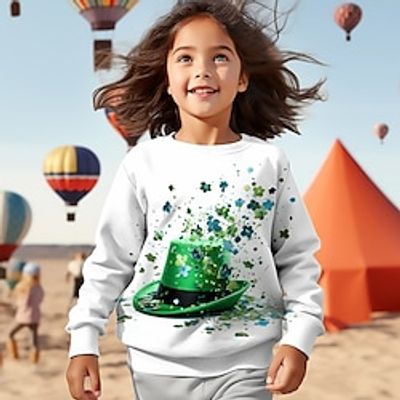 St. Patrick Girls' 3D Four Leaf Clover Sweatshirt Pullover Long Sleeve 3D Print Spring Fall Fashion Streetwear Adorable Polyester Kids 3-12 Years Crew Neck Outdoor Casual Daily Regular Fit Lightinthebox