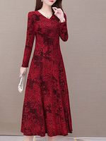 Long-sleeved Printed A-line Maxi Dress - thumbnail