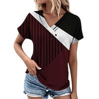 Women's T shirt Tee Color Block Striped Daily Weekend Print Black Short Sleeve Fashion V Neck Summer Lightinthebox - thumbnail