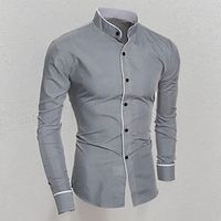 Men's Shirt Button Up Shirt Casual Shirt Summer Shirt Black White Gray Long Sleeve Plain Stand Collar Holiday Vacation Clothing Apparel Fashion Casual Comfortable Lightinthebox