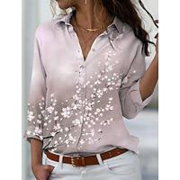 Women's Shirt Blouse Floral Daily Vacation Button Print Pink Long Sleeve Casual Shirt Collar Spring Fall Lightinthebox - thumbnail