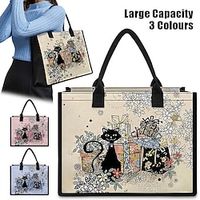 Women's Handbag Tote Boston Bag Polyester Shopping Daily Travel Print Large Capacity Foldable Lightweight Cat Yellow Pink Blue miniinthebox