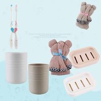 Couple Bear Wash&Bath Suit Of 7 Set Towel Toothbrush Toothbrush Cup Soap Box Holder