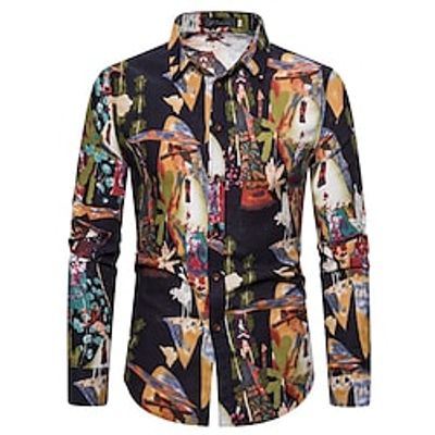 Men's Shirt Print Graphic Prints Classic Collar Street Casual Print Long Sleeve Tops Fashion Yellow miniinthebox