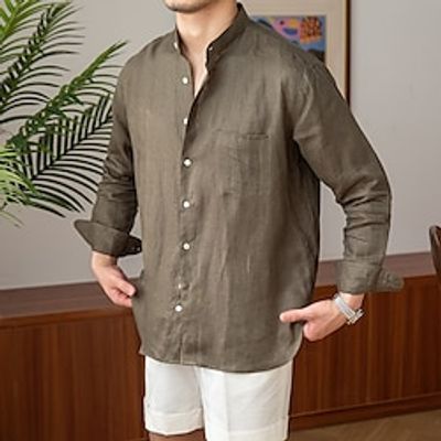 Men's Linen Shirt Shirt Summer Shirt Beach Shirt White Brown Long Sleeve Plain Standing Collar Spring Fall Hawaiian Holiday Clothing Apparel Button-Down Lightinthebox Men's Linen Shirt Shirt Summer Shirt Beach Shirt White Brown Long Sleeve Plain Standing Collar Spring Fall Hawaiian Holiday Clothing Apparel Button-Down Lightinthebox