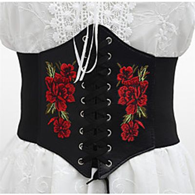 Corset Women's Corsets Breathable Comfortable Underbust Corset Retro Floral Tummy Control Flower Lace Up Faux Leather Party  Evening Valentine's Day Club All Seasons Black / Lace up / Embroidery miniinthebox