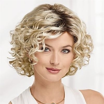 Sassy Bob Wig with Soft Spirals and Enviable Volume / Multi-Tonal Shades of Blonde Silver Brown and Red miniinthebox