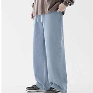 Men's Jeans Trousers Baggy Denim Pants Pocket Drawstring Straight Leg Solid Colored Comfort Wearable Outdoor Daily Cotton Blend Stylish Casual BlackGrey Blue Lightinthebox