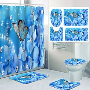 Diamond Flower Butterfly Pattern Printing Bathroom Shower Curtain Leisure Toilet Four-piece Set miniinthebox