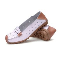 Leather Color Match Hollow Out Soft Breathable Slip On Flat Shoes - thumbnail