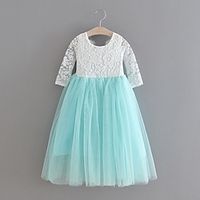 Wedding Party Princess Flower Girl Dresses Jewel Neck Ankle Length Lace with Flower Splicing Tutu Cute Girls' Party Dress Fit 3-16 Years Lightinthebox - thumbnail