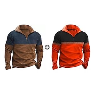 Men's As Picture Casual Shirt Sets Long Sleeve Lapel Street Casual Color Block Basic Polyester Fall  Winter Lightinthebox