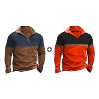Men's As Picture Casual Shirt Sets Long Sleeve Lapel Street Casual Color Block Basic Polyester Fall  Winter Lightinthebox - thumbnail