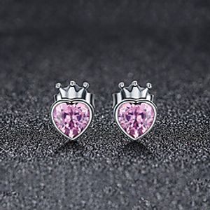 Women's Pink Stud Earrings Classic Heart Stylish Simple S925 Sterling Silver Earrings Jewelry Pink For Wedding Gift 1 Pair Lightinthebox