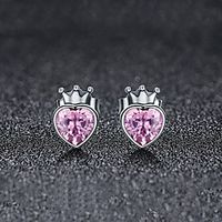 Women's Pink Stud Earrings Classic Heart Stylish Simple S925 Sterling Silver Earrings Jewelry Pink For Wedding Gift 1 Pair Lightinthebox - thumbnail