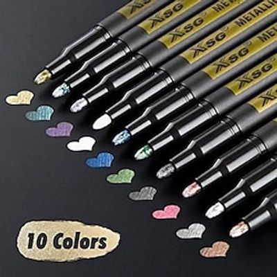 10 Vibrant Colors Metallic Markers - Perfect for Rock Painting DIY Photo Albums Scrapbook Crafts and More! miniinthebox