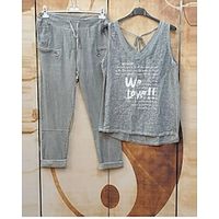 Women's Bolero Top Printing Daily Beige Gray Print Sleeveless Fashion V Neck Loose Fit Spring Lightinthebox - thumbnail