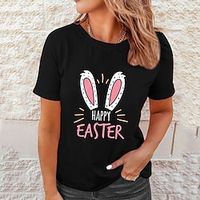 Women's T shirt Tee Animal Letter Weekend Easter Black White Wine Print Short Sleeve Fashion Round Neck Regular Fit Summer Lightinthebox