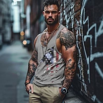 American Flag Men's Street Style 3D Print Vest Top Racer Back Tank Top Sleeveless T Shirt for Men Sports Outdoor Holiday Gym T shirt Blue Green Khaki Sleeveless V Neck Shirt Summer Lightinthebox