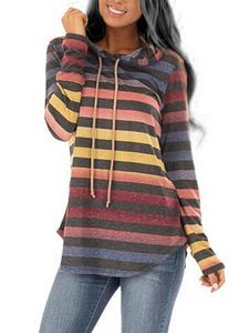 Hooded Asymmetric Hem Gradient Striped Hoodie
