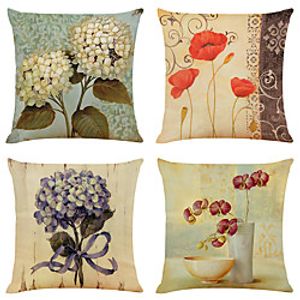 Vintage Floral Double Side Cushion Cover 4PC Soft Decorative Square Throw Pillow Cover Cushion Case Pillowcase for Bedroom Livingroom Superior Quality Machine Washable Indoor Cushion for Sofa Couch Bed Chair miniinthebox