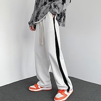 Men's Sweatpants Wide Leg Sweatpants Trousers Pocket Drawstring Elastic Waist Plain Comfort Breathable Outdoor Daily Going out Fashion Casual Black White Lightinthebox