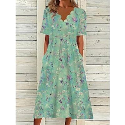 Women's Casual Dress Midi Dress Green Half Sleeve Floral Ruched Spring Summer V Neck Vacation 2023 S M L XL XXL 3XL miniinthebox Women's Casual Dress Midi Dress Green Half Sleeve Floral Ruched Spring Summer V Neck Vacation 2023 S M L XL XXL 3XL miniinthebox
